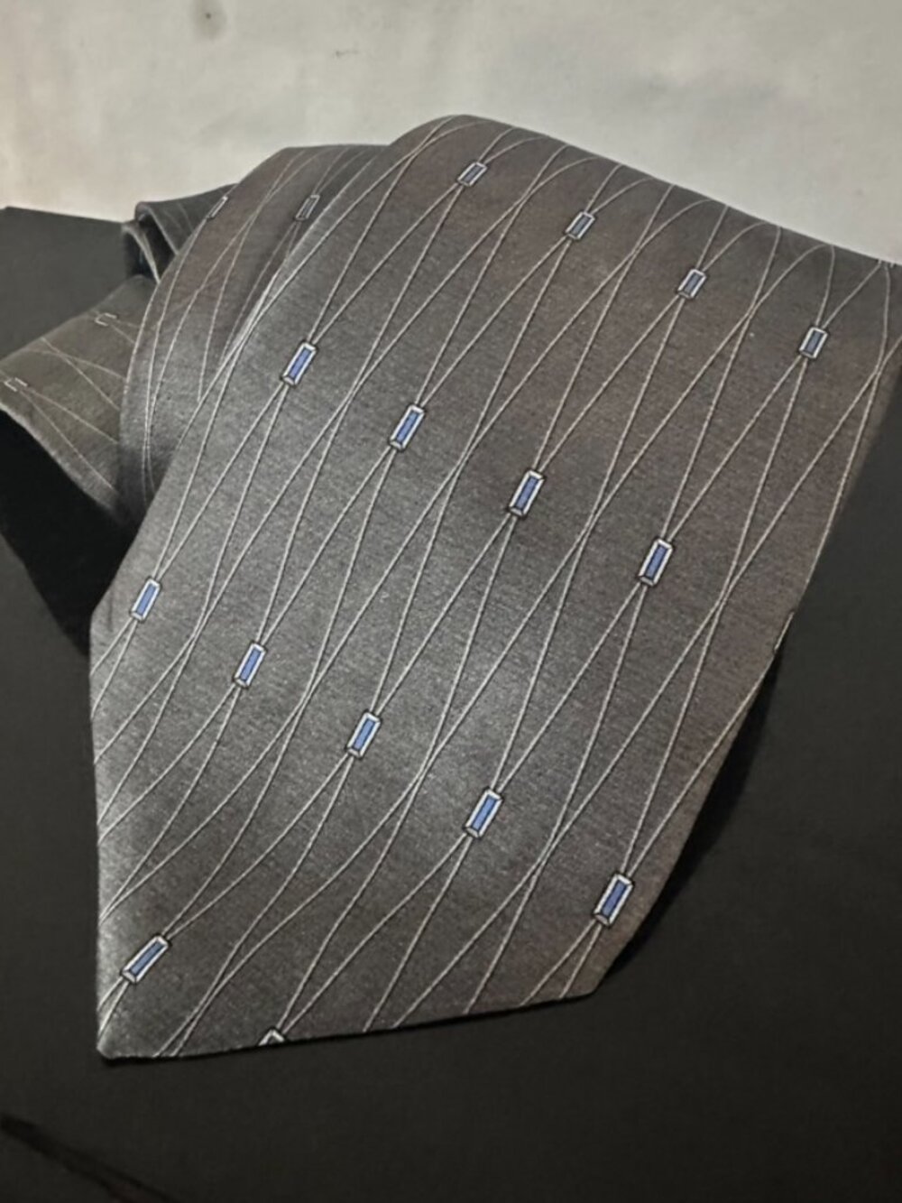 Yves Saint Laurent YSL Mens Tie Silk Neckwear Gray Modernist MCM Mid Century Mod